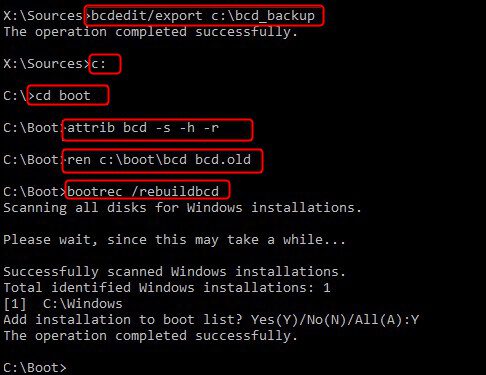 bcdedit /export C:\BCD_Backup