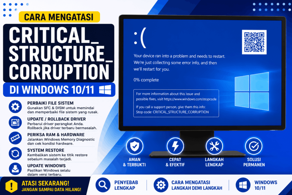 Cara Mengatasi CRITICAL_STRUCTURE_CORRUPTION di Windows 10/11