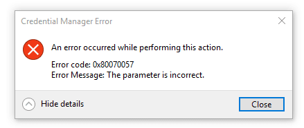 Kemunculan Error 0x80070057