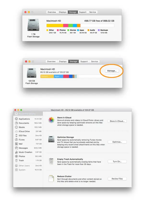 Manage Account Storage mac