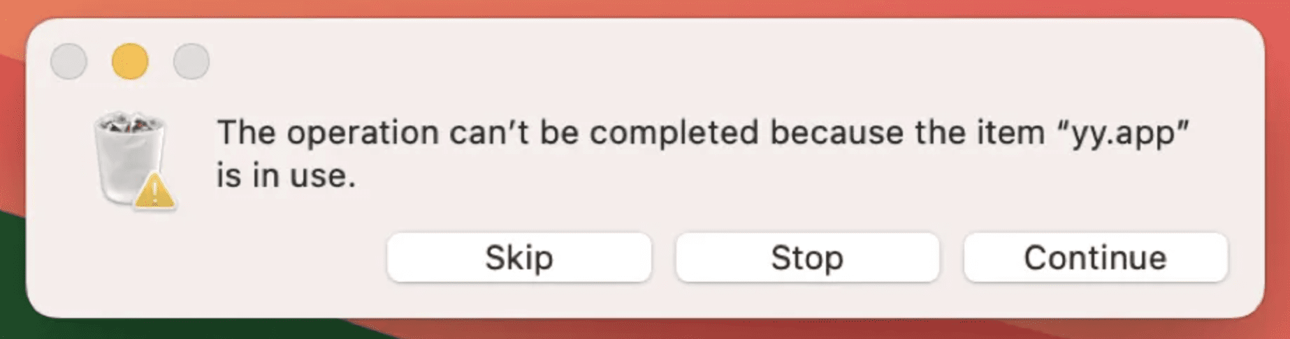The operation can't be completed because the item is in use mac